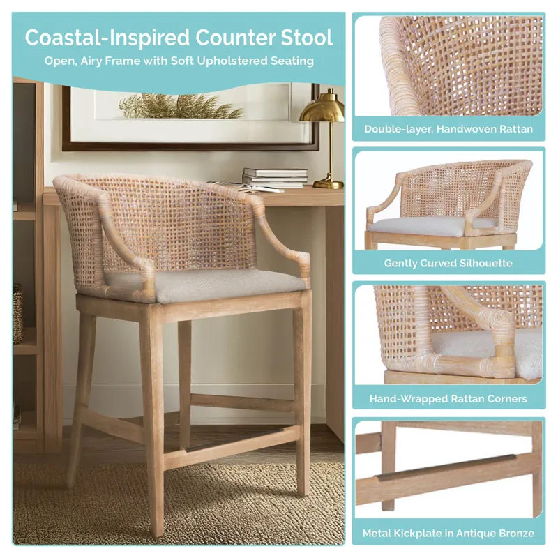 Playa Handcrafted Rattan & Wood Counter Stool 25\" H - Natural