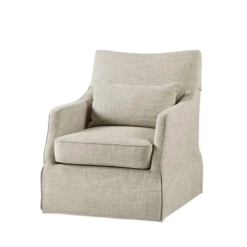 London London Upholstered Skirted Swivel Armchair with Lumbar Pillow - Beige Multi
