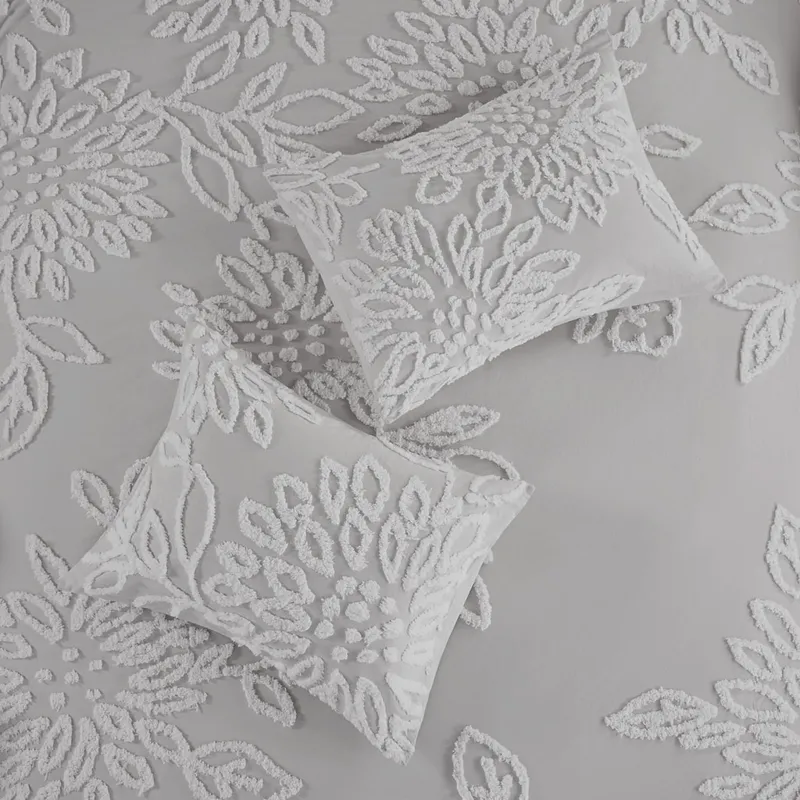 Madison Park Veronica 3 Piece Tufted Cotton Chenille Floral Duvet Cover Set