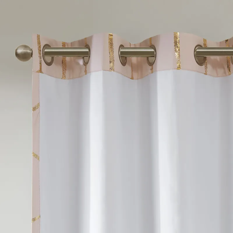 Raina Total Blackout Metallic Print Grommet Top Curtain Panel - Blush/Gold