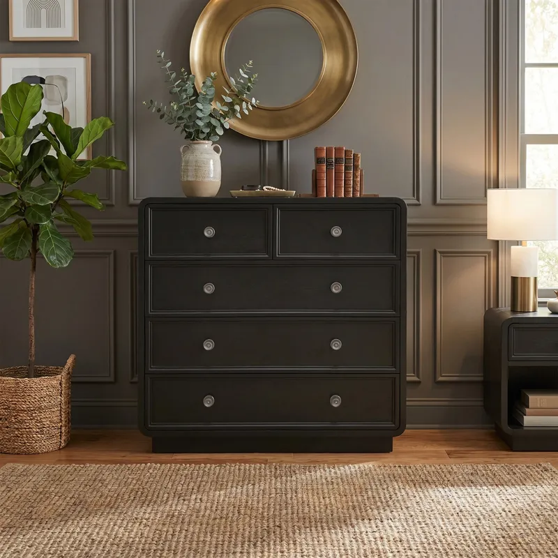 Chapel Hill Deco 5 Drawer Dresser - Black Satin