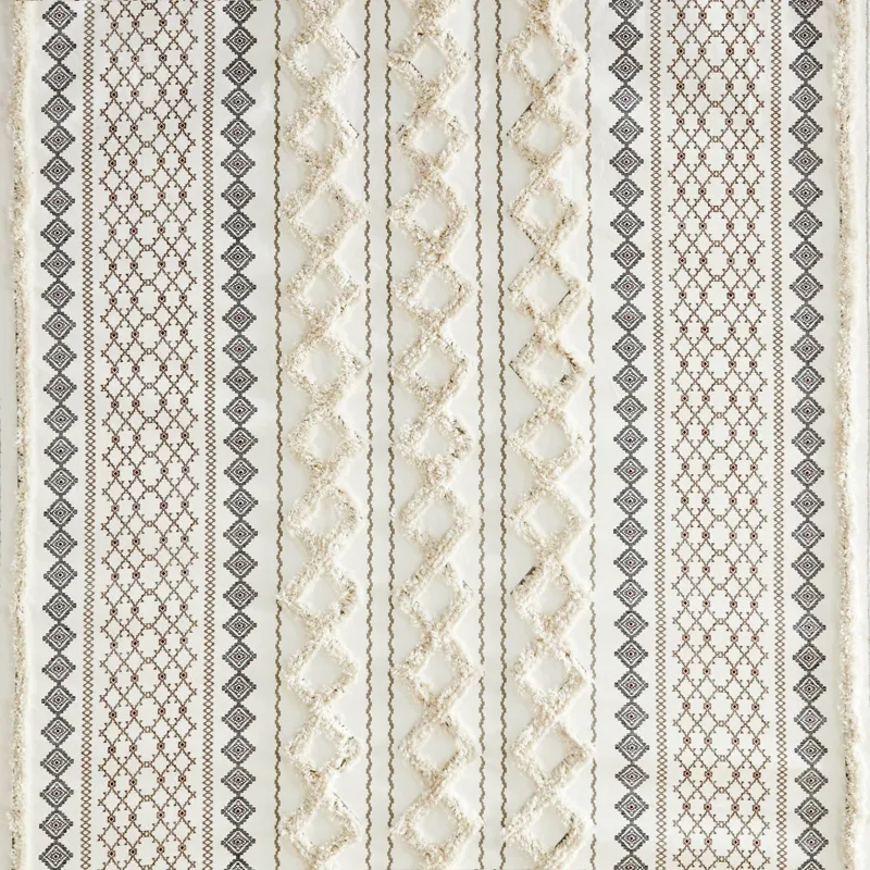 INK+IVY Imani Cotton Printed Shower Curtain with Chenille