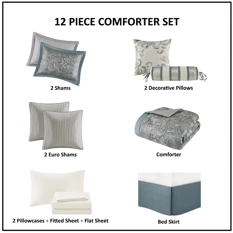 Madison Park Aubrey 12 Piece Comforter Set with Cotton Bed Sheets