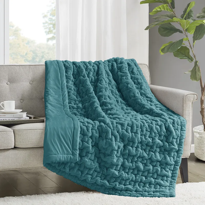 Madison Park Ruched Fur Throw