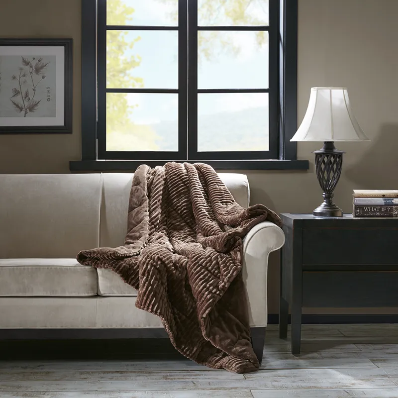 Parker Oversized Plush Down Alternative Filled Throw - Brown