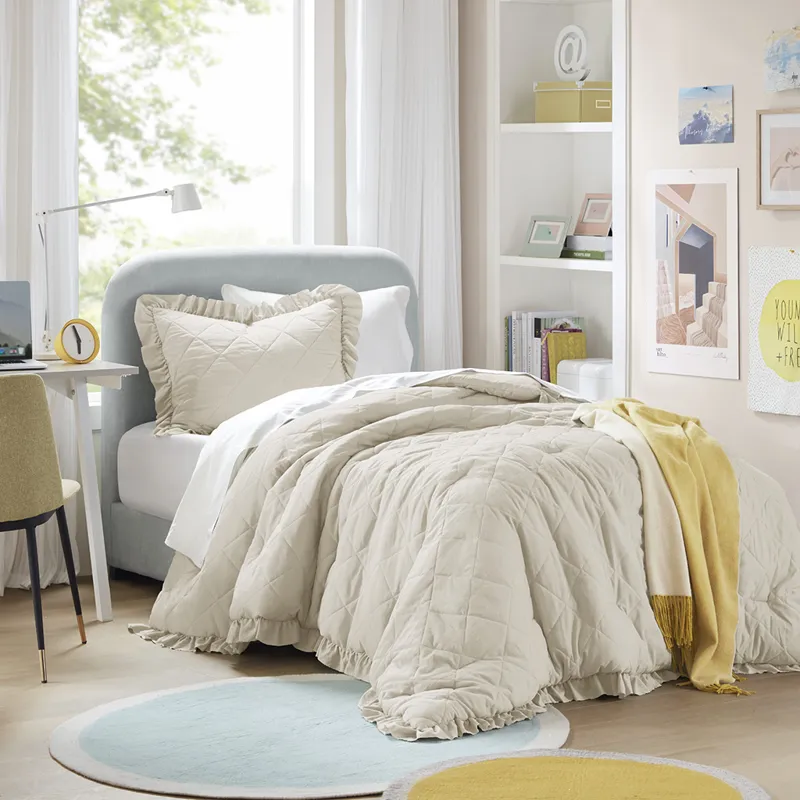 Comfort Spaces Hannah Diamond Quilted Ruffle Edge Comforter Set