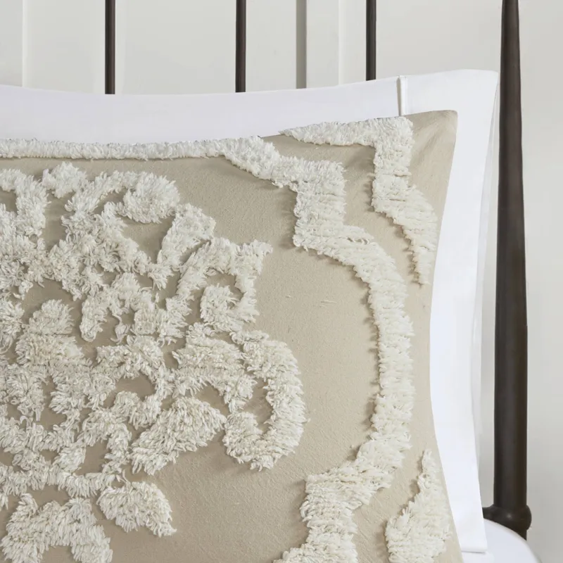 Madison Park Viola 3 Piece Tufted Cotton Chenille Damask Duvet Cover Set