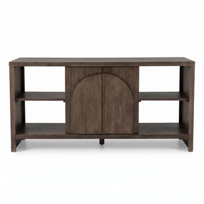 Nicole Miller Bellcourt Arch Media Console with Arched Door Storage & Open Shelves - Walnut Brown