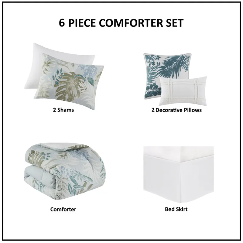 Harbor House Blue Kiawah Island 6 Piece Oversized Cotton Comforter Set with Throw Pillow
