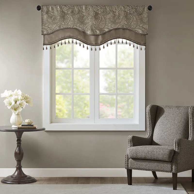 Madison Park Aubrey Jacquard Window Rod Pocket Valance With Beads