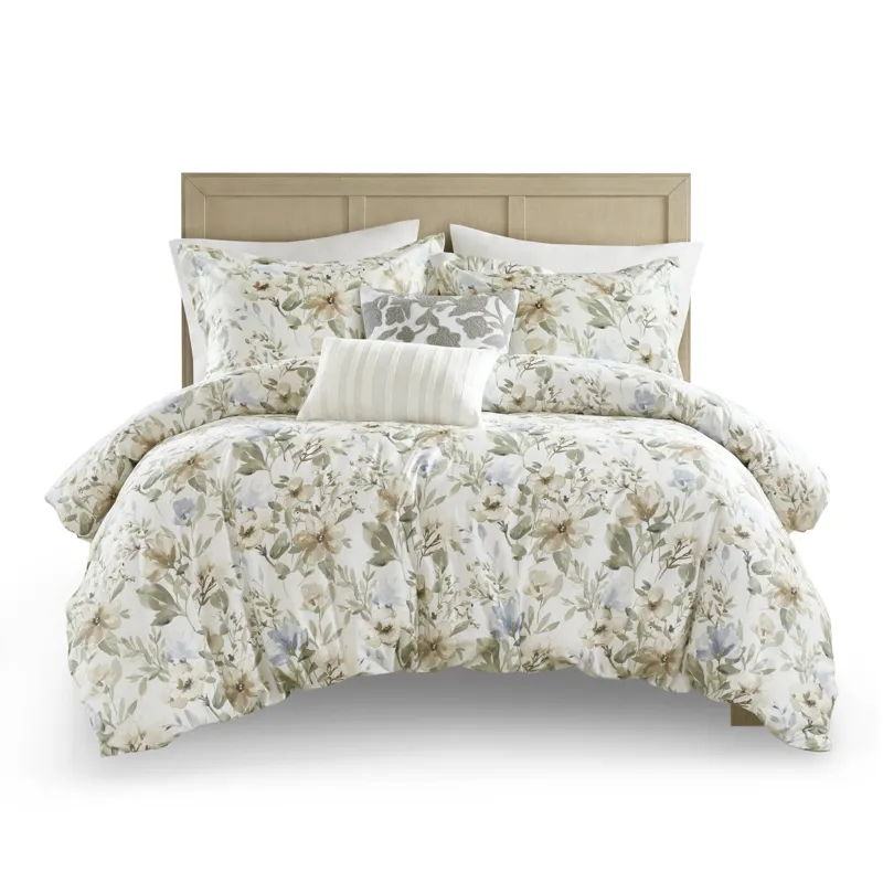 Harbor House Blue Herbal 5 Piece Cotton Sateen Print Duvet Set
