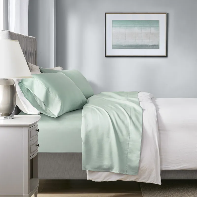 1000 Thread Count California King HeiQ Smart Temperature Cotton Blend 4 PC Sheet Set - Seafoam