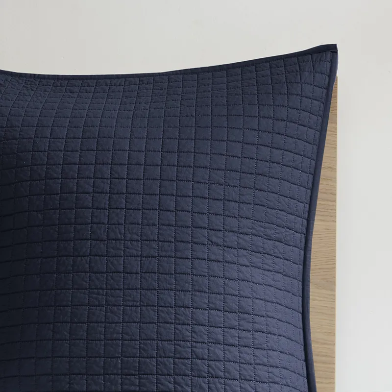 Brooklyn Full/Queen Cotton Jacquard Comforter Set with Euro Shams and Throw Pillows - Navy