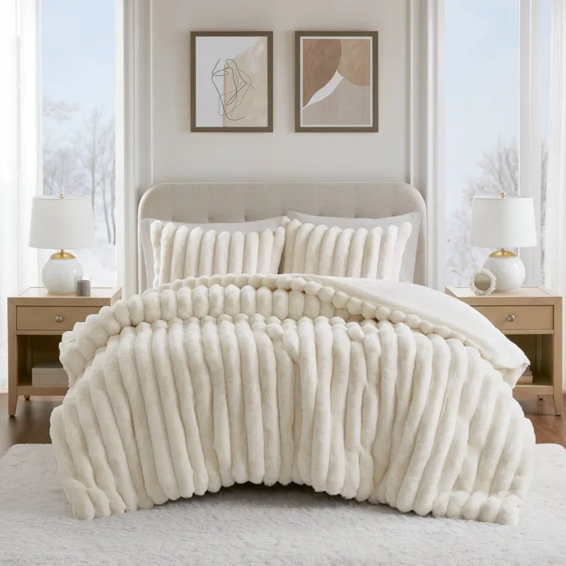 Madison Park Jasmine 3 Piece Faux Fur Comforter Set