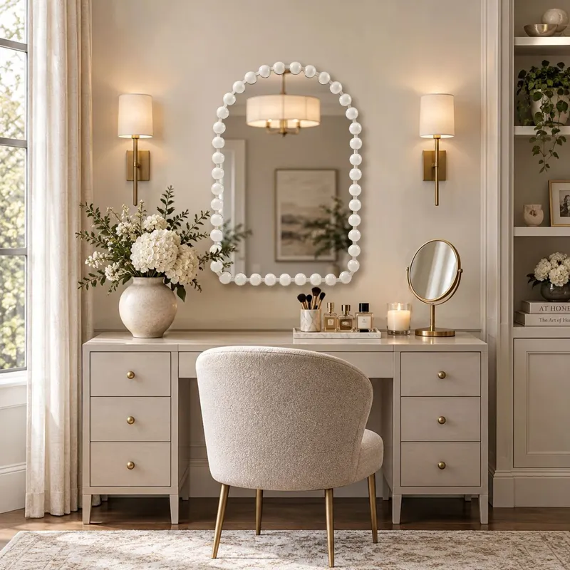 Madison Park Signature Marlowe 24X36 Arch Beaded Wall Mirror - White