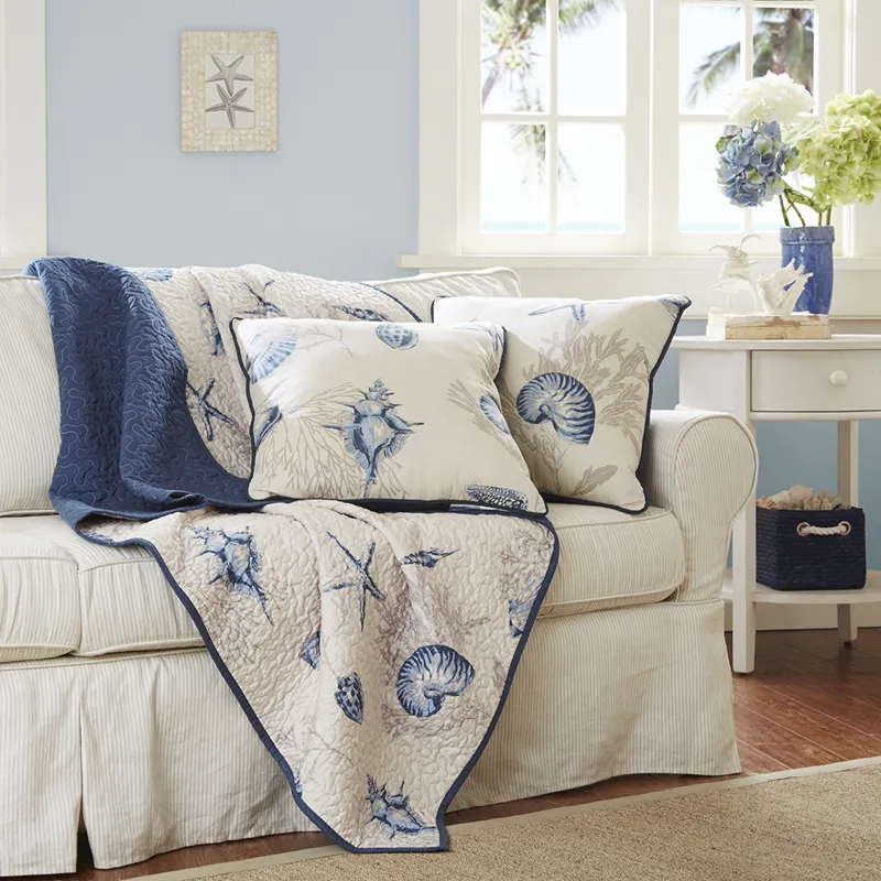 Bayside Oversized Printed Microfiber Quilted Throw - Blue