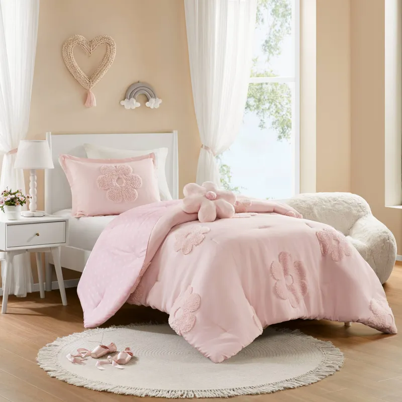 Urban Habitat Kids Gracie Floral Reversible Tufted Chenille Comforter Set with Flower Throw Pillow