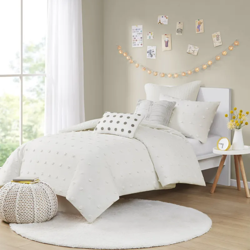 Urban Habitat Brooklyn Cotton Jacquard Duvet Cover Set with Euro Shams and Throw Pillows