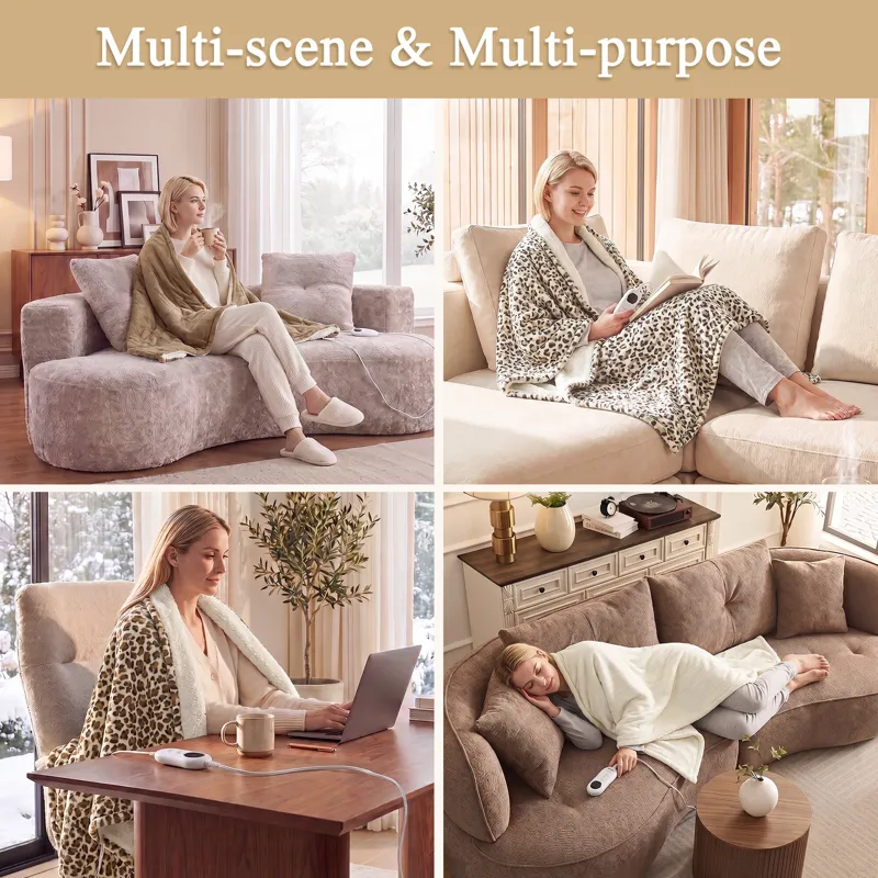 Beautyrest Shawn Heated Sherpa Snuggle Wrap Throw - Leopard