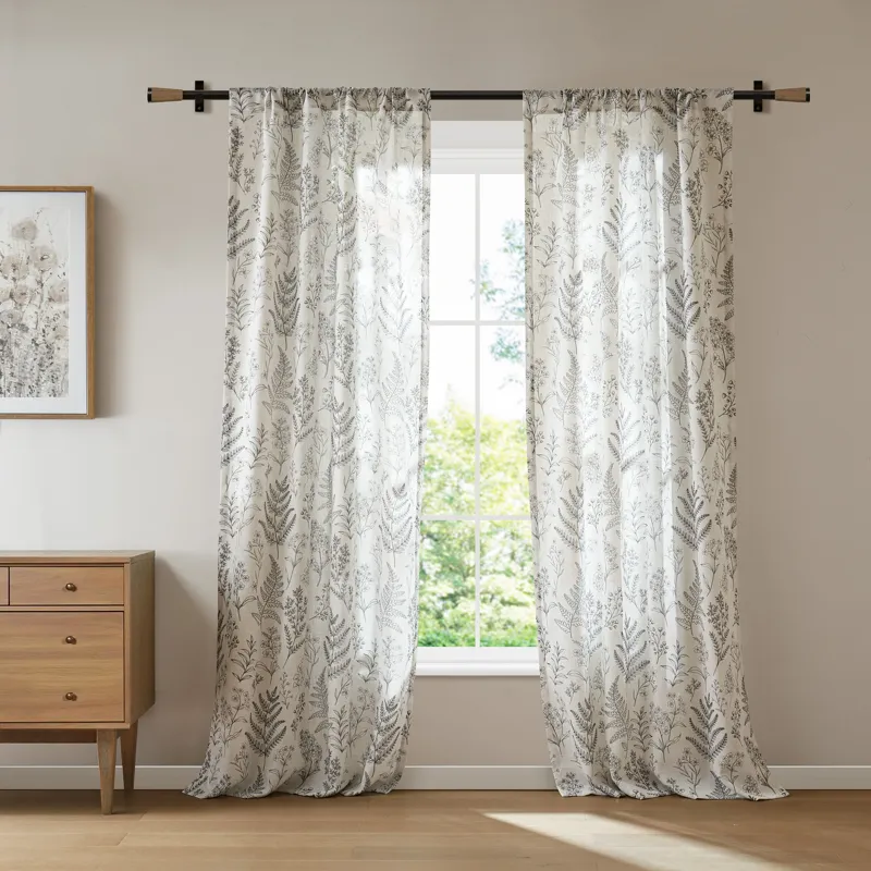 Madison Park Aria Floral Window Panel - Charcoal