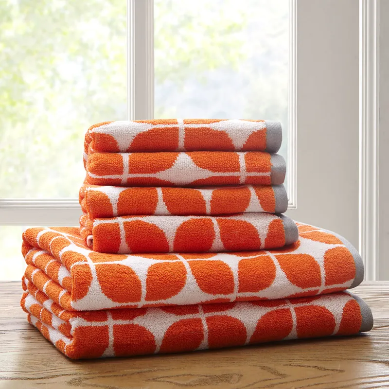 Lita Cotton Jacquard Bath Towel 6 Piece Set - Orange