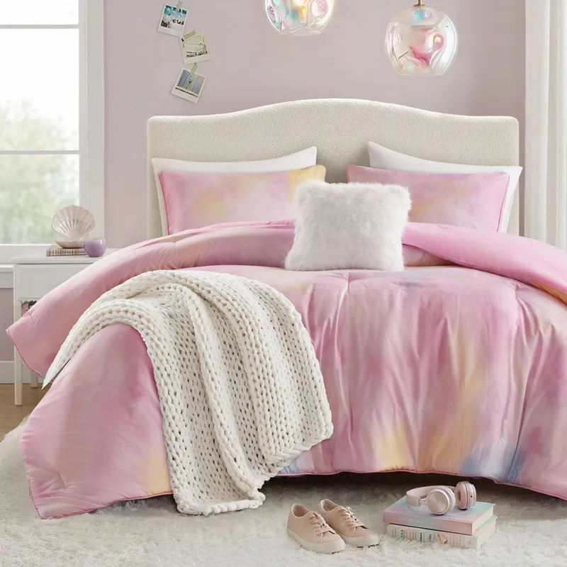 Intelligent Design Cassiopeia Watercolor Tie Dye Printed Comforter Set with Throw Pillow