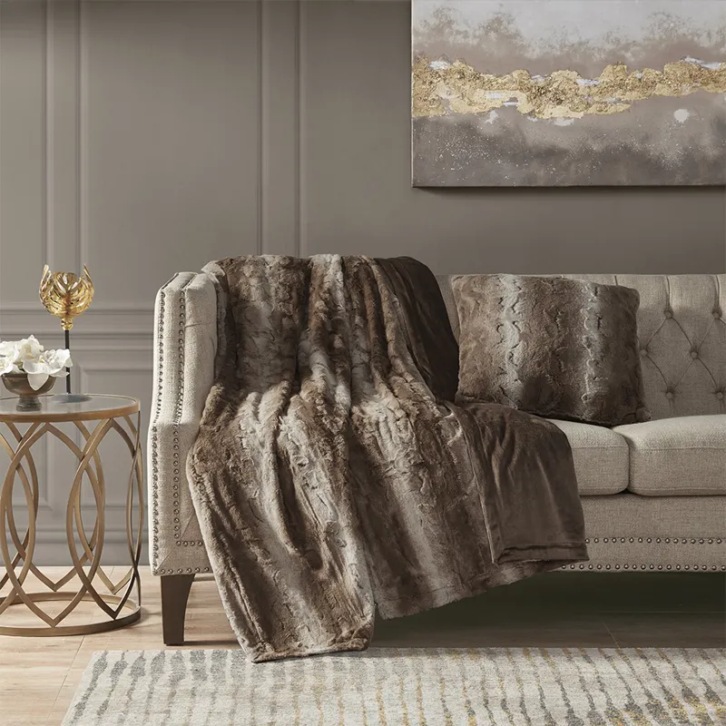 Zuri Faux Fur Square Pillow - Tan