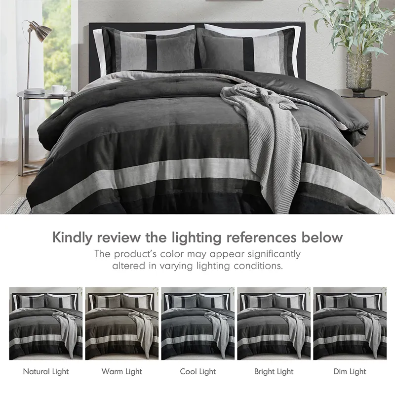 Comfort Spaces Highland Stripe Pieced Faux Suede Comforter Set