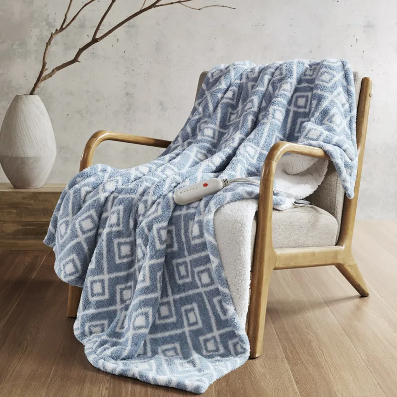 Amira Dream Soft Heated Throw - Blue Geo