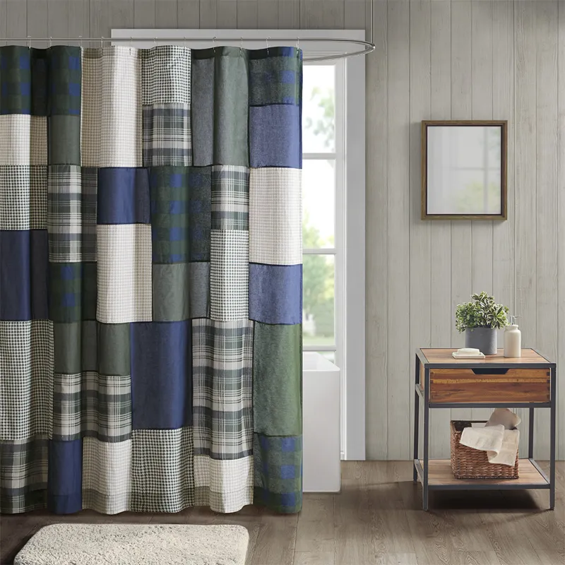 Woolrich Mill Creek Pieced Cotton Shower Curtain - Green