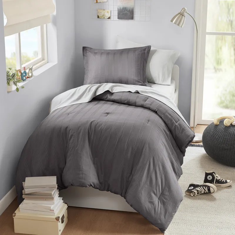 Super Listing Logan Striped Reversible Pintuck Pleated Comforter Set
