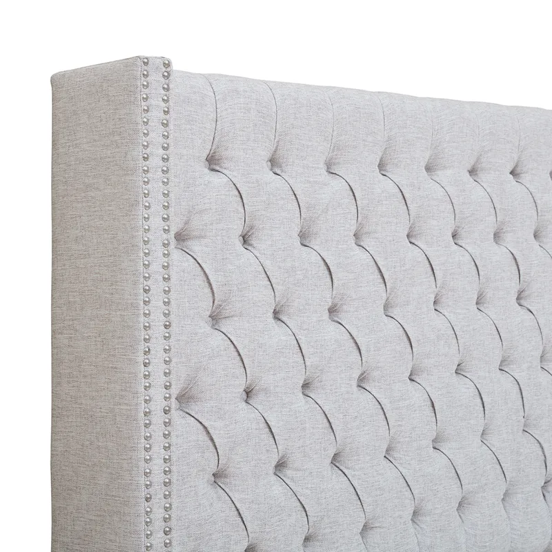 Amelia King Upholstered Wingback Headboard with Button Tufting & Nailhead Trim - Grey