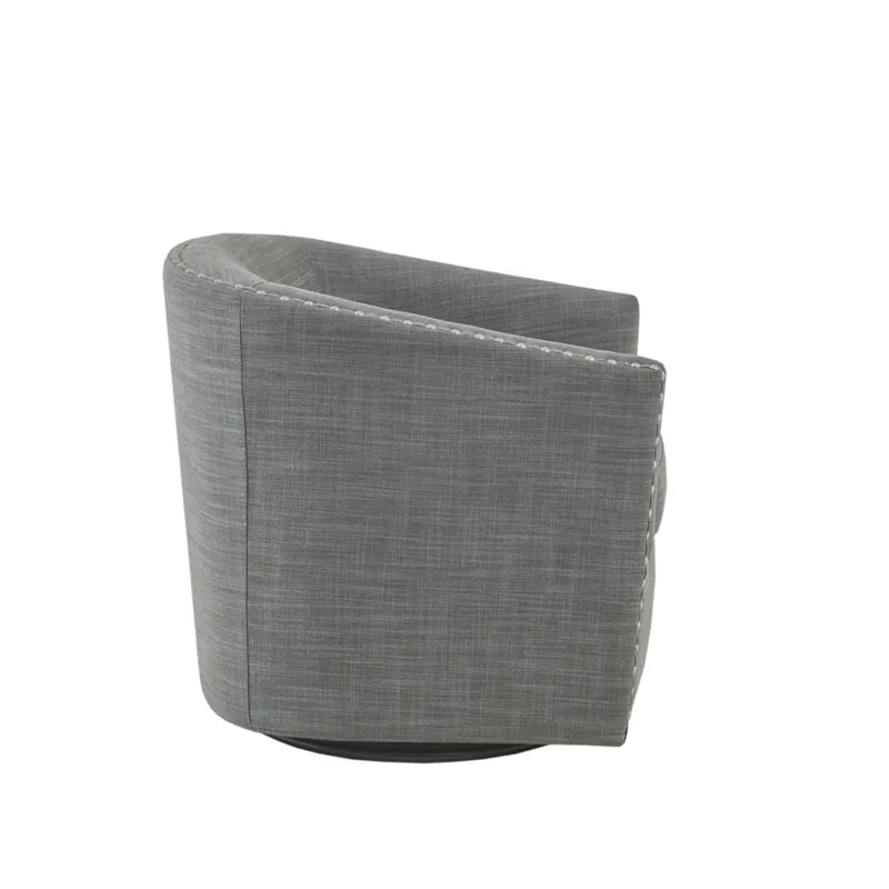 Tyler Upholstered Swivel Barrel Chair with Nailheads - Grey