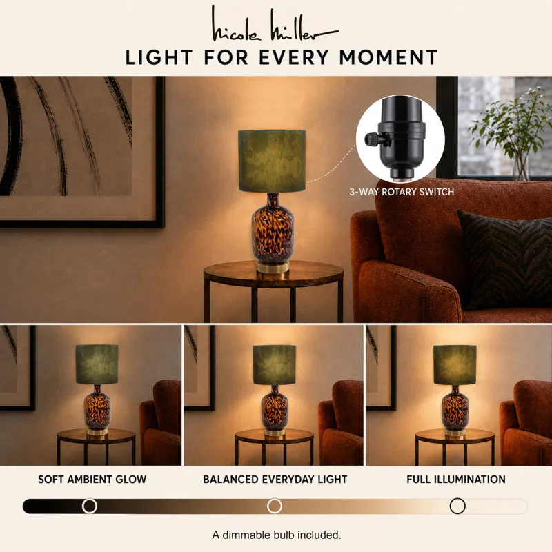 Nicole Miller Roux Midi Leopard Glass Table Lamp