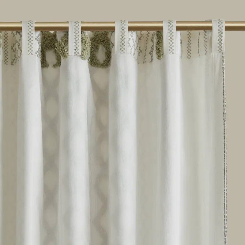 Imani Cotton Printed Curtain Panel with Chenille Stripe and Lining - Green