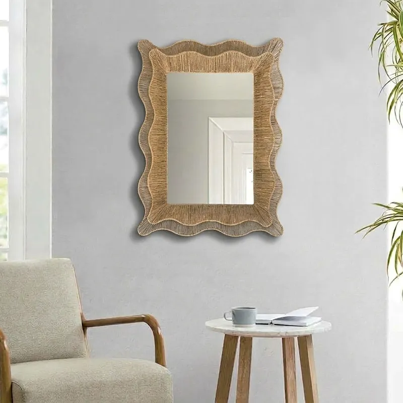 INK+IVY 26X36 Double-Layer Scalloped Natural Jute Wall Mirror Amelie Seagrass - Natural