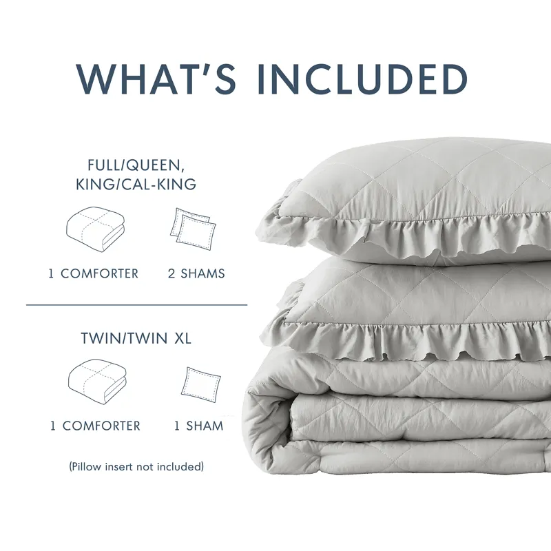 Comfort Spaces Hannah Diamond Quilted Ruffle Edge Comforter Set
