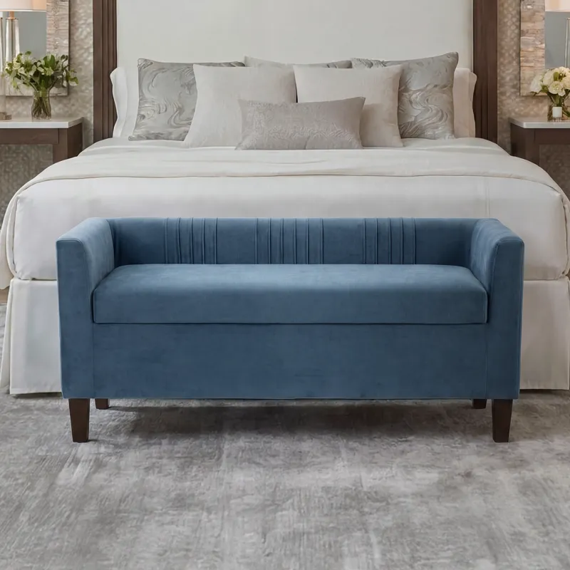 Nicole Miller Corvina Ruched Velvet Storage Bench with Lift-Top Seat - Slate Blue
