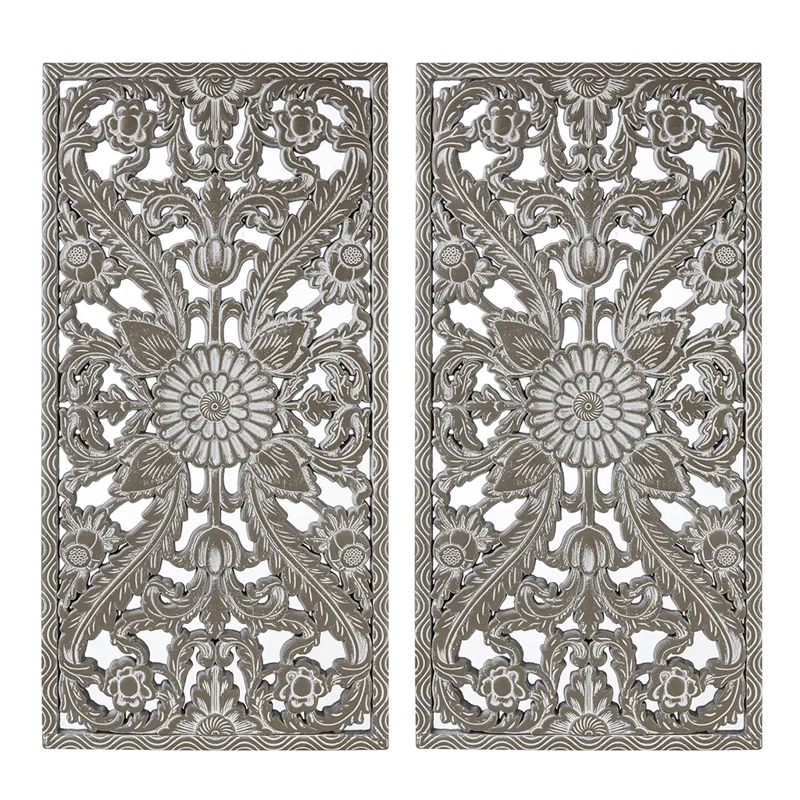 Madison Park Botanical Panel Distressed Carved Wood 2-piece Wall Decor Set
