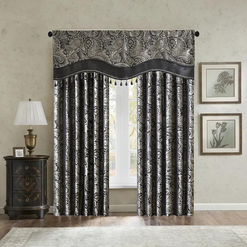 Madison Park Aubrey Jacquard Window Rod Pocket Valance With Beads