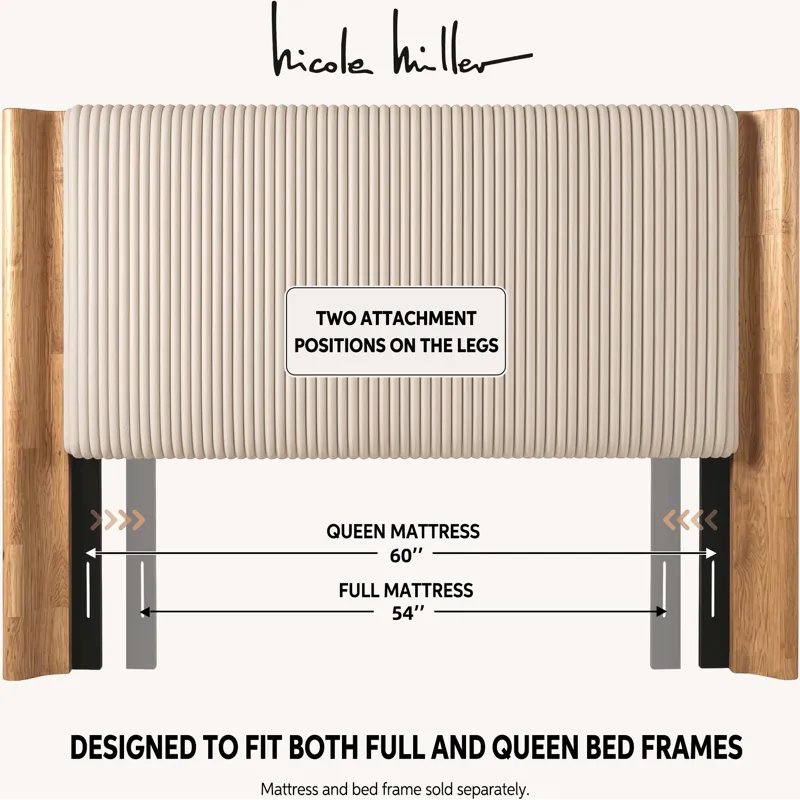Nicole Miller Solene Channel-Tufted Full/Queen Upholstered Wood Headboard - Full/Queen - Beige/Natural