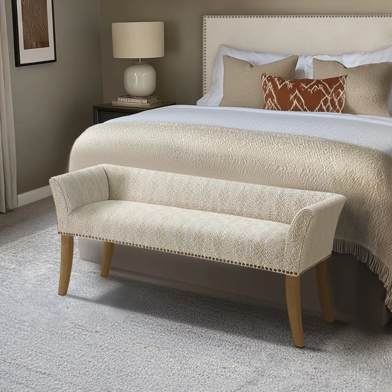 Welburn 49.5\" Upholstered Bench with Back & Wood Legs - Taupe Multi