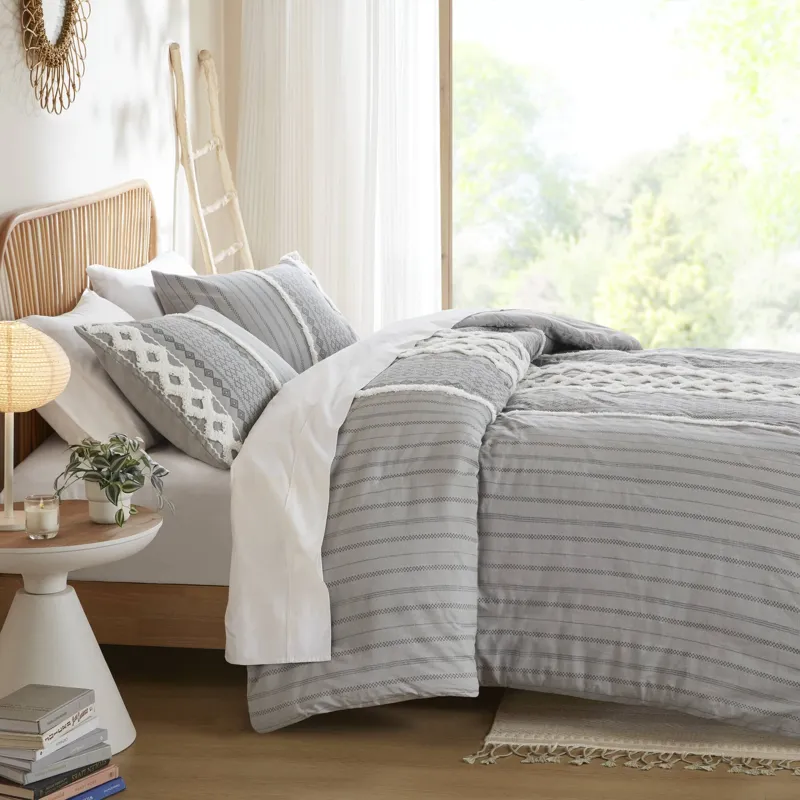 INK+IVY Imani Cotton Printed Duvet Cover Set with Chenille