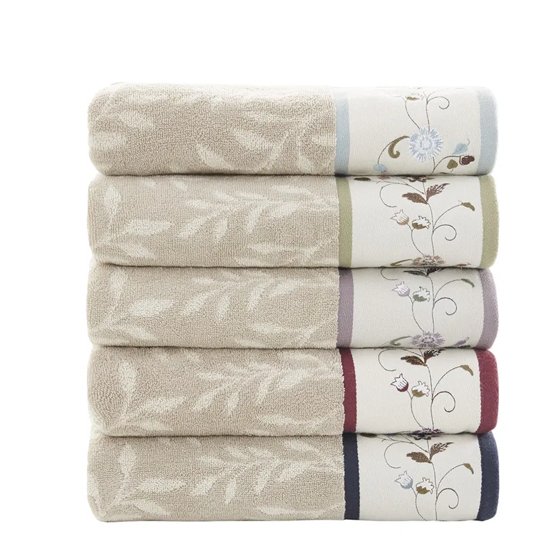 Serene Embroidered Cotton Jacquard 6 Piece Towel Set - Navy