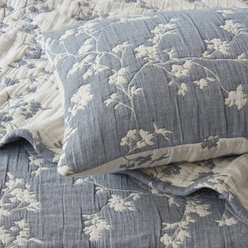 Harbor House Catalina Botanical 3 Piece Jacquard Cotton Gauze Quilt Set