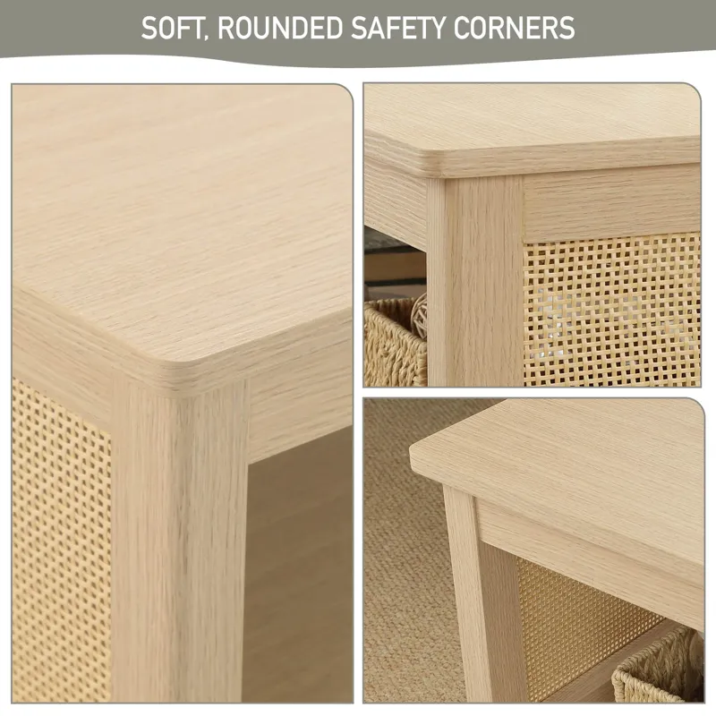 Ashlyn 2-Tier Coffee Table with Rattan Sides & Spacious Open Shelf Storage - Natural