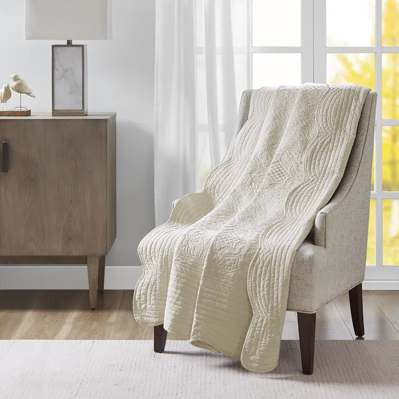 Madison Park Tuscany Oversized Quilted Throw with Scalloped Edges