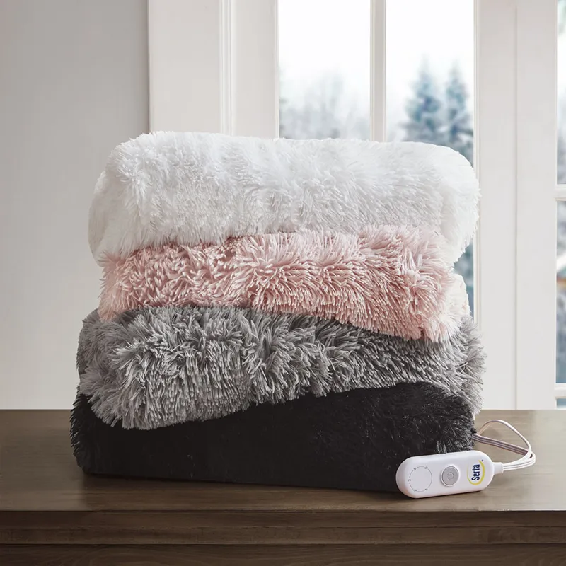 Serta Malea Shaggy Faux Fur Heated Throw