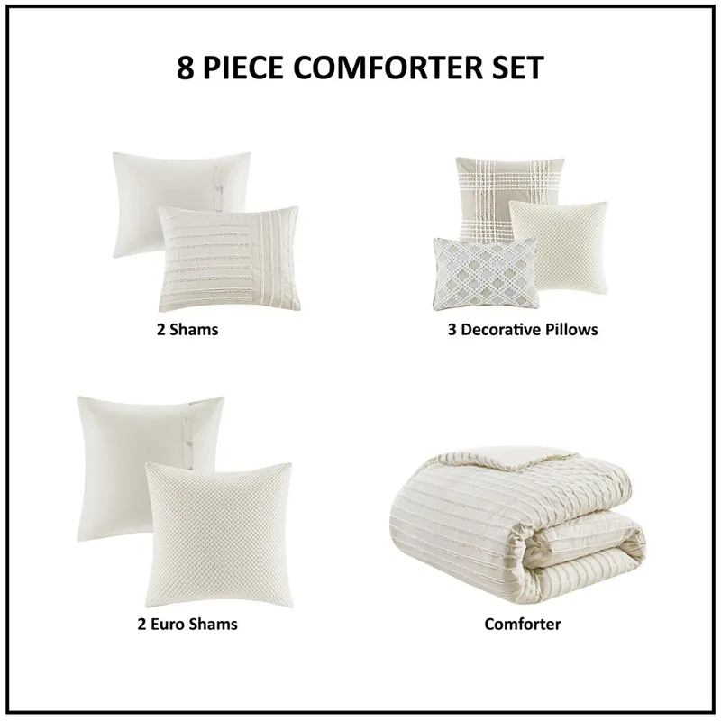 Madison Park Signature Essence Oversized Cotton Clipped Jacquard Comforter Set with Euro Shams and Throw Pillows