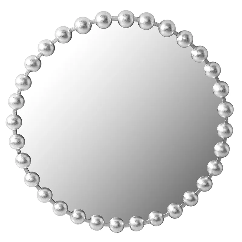 Marlowe 27\" Medium Decorative Round Wall Mirror with Beaded Metal Frame - Silver